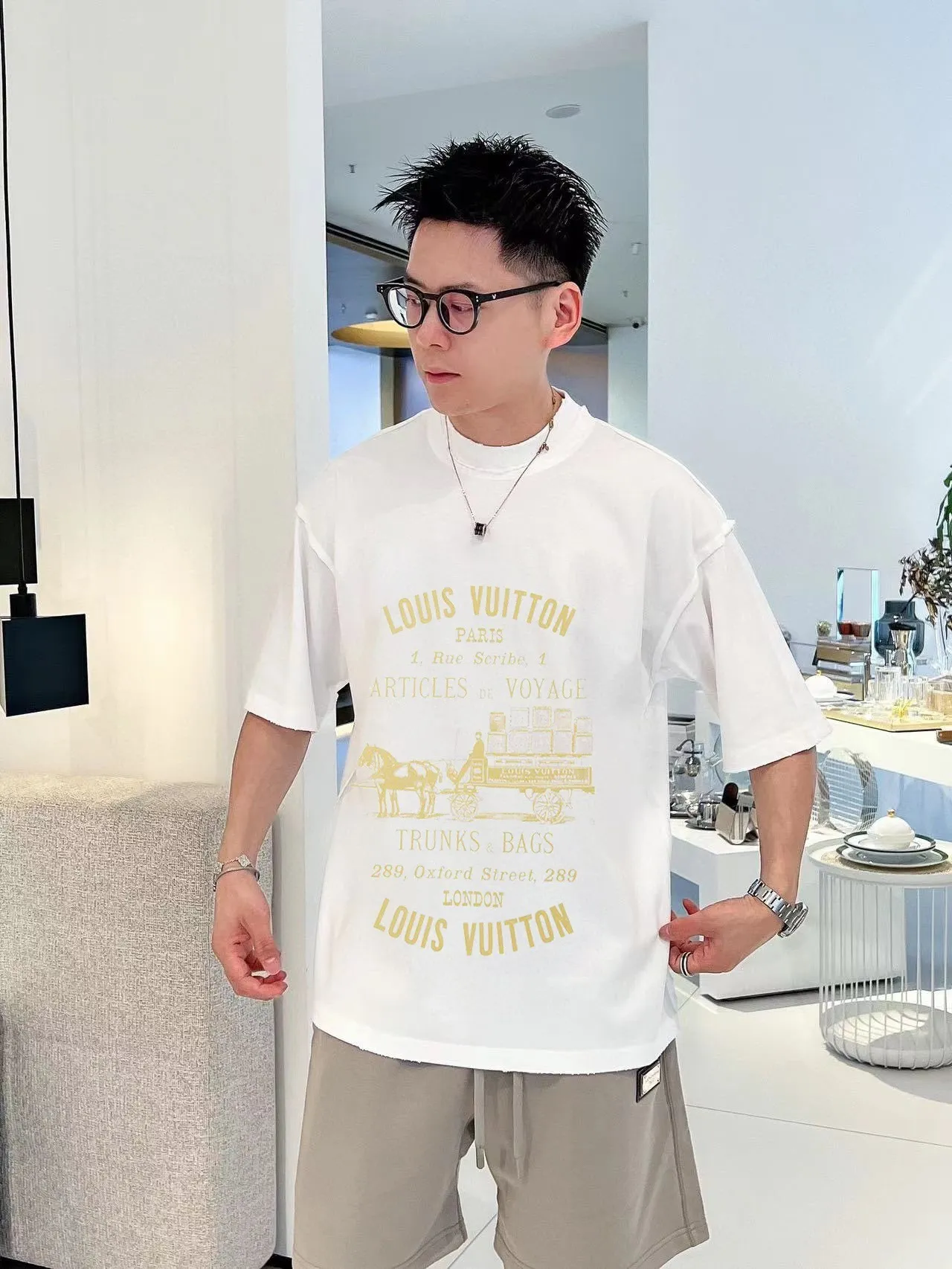 Louis Vuitton/Louis Vuitton carriage slogan printed short sleeves